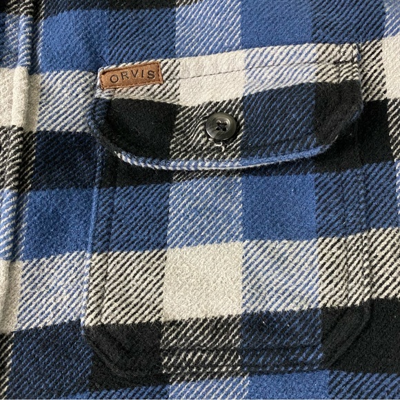 Orvis Flannel Shirt Jacket Shacket Heavyweight Blue Gray Long Sleeve Men’s Sz L - Picture 3 of 11